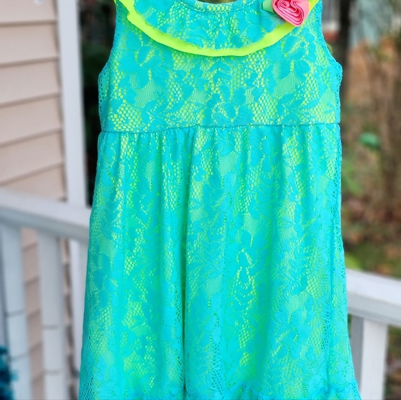 Girls Bright Neon Lace Dress - Picture 6 of 7